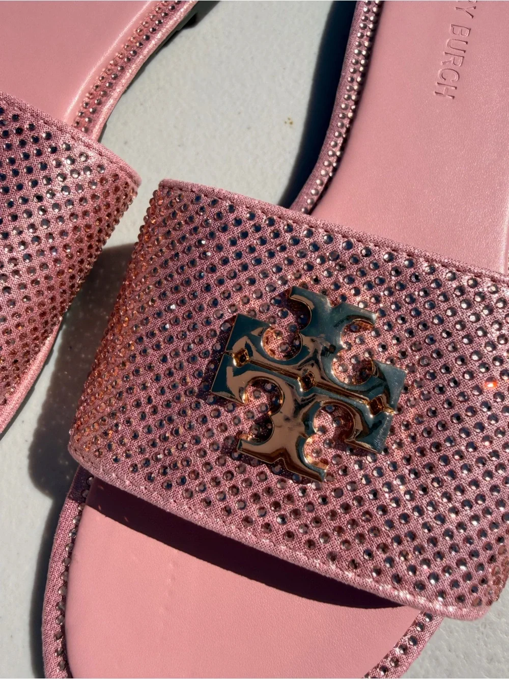 Tory Burch Rose Pink Logo Slide Sandals with Sparkle Strap - Picture 4 of 4